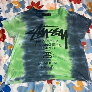 Custom tie dye stussy graphic cropped tee ladies small